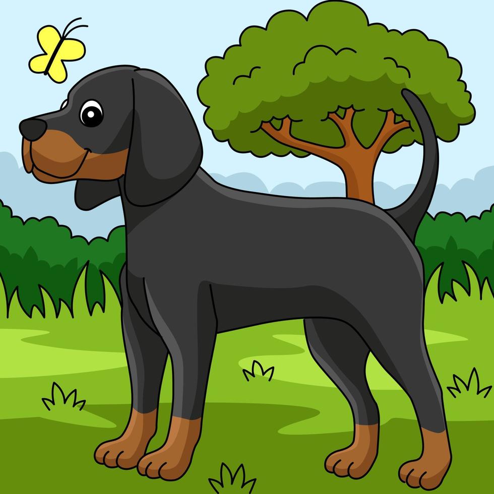 ilustración de dibujos animados de color de perro coonhound vector