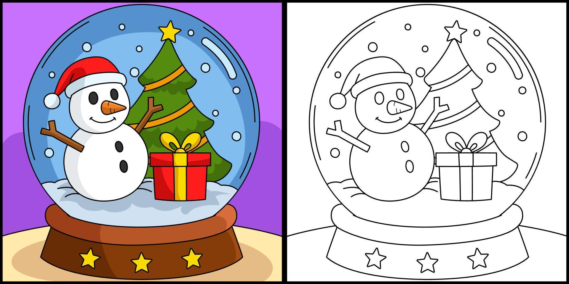 ilustración de página para colorear de globo de nieve de navidad vector