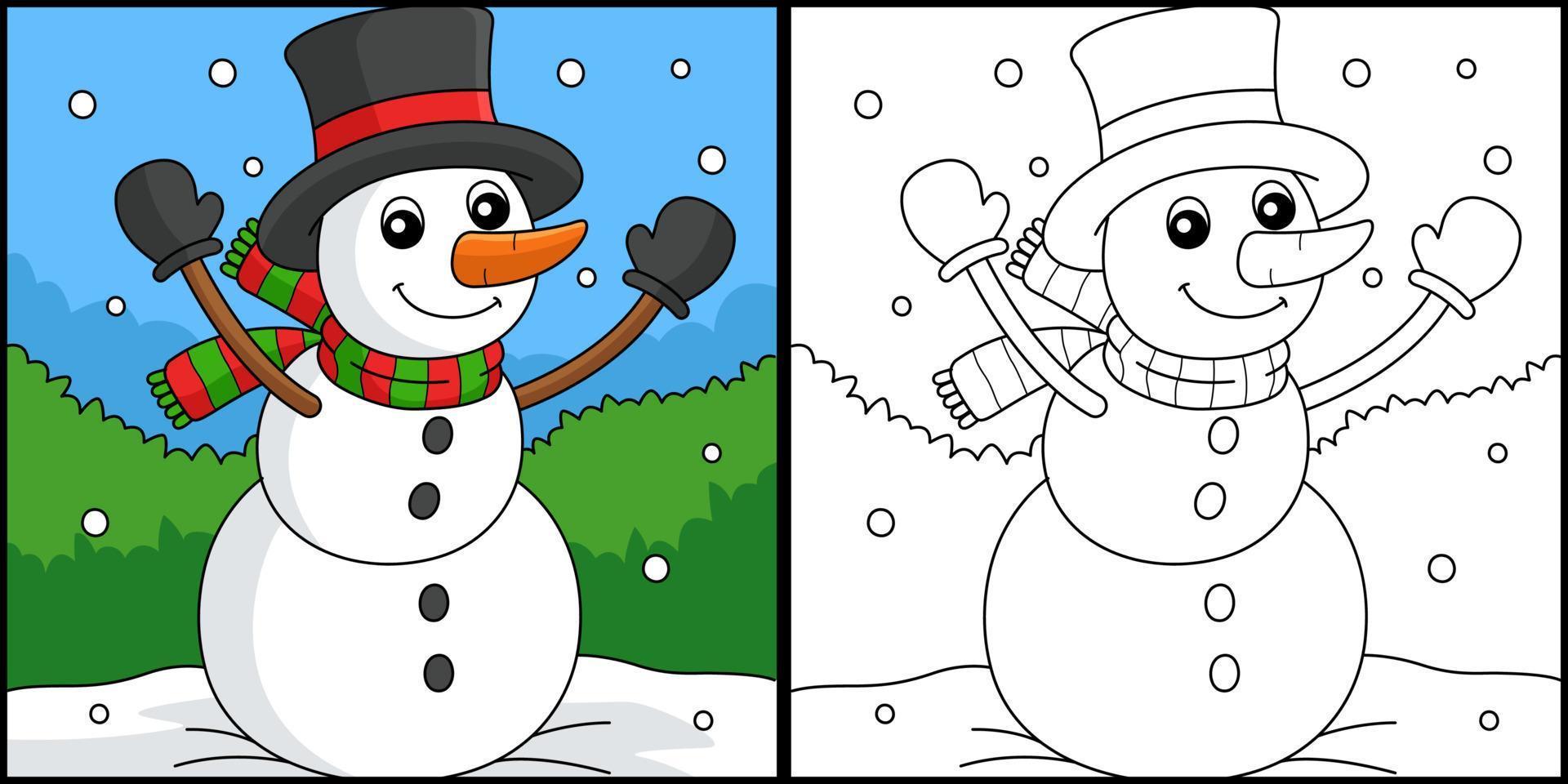 snowman Coloring Page Colored Illustration vector