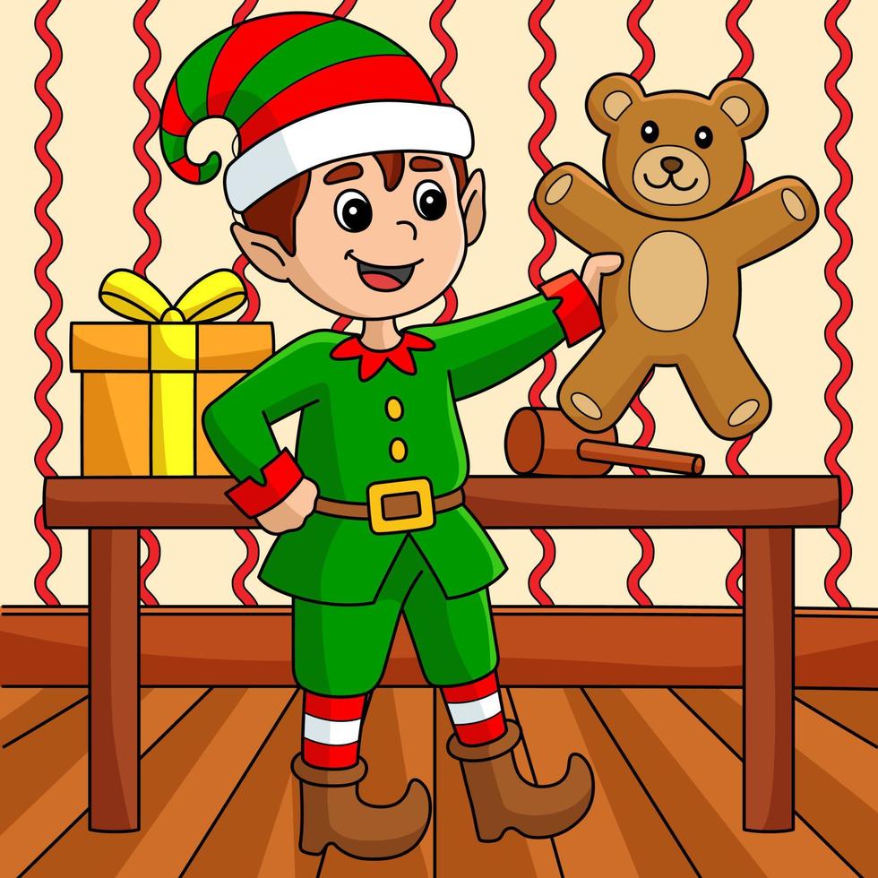 ilustración de dibujos animados color duende navideño vector