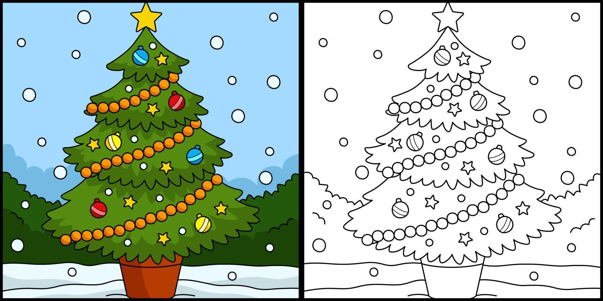 Christmas Tree Coloring Page Colored Illustration vector
