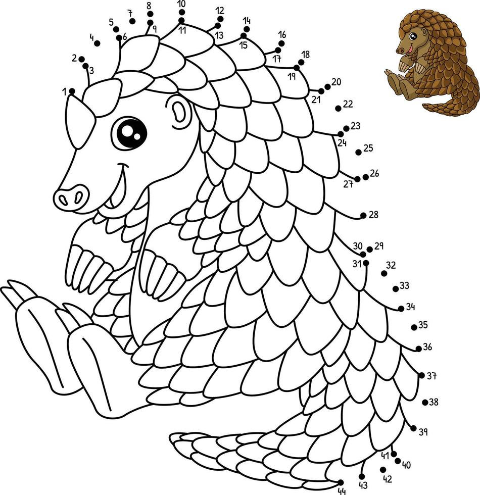 Dot to Dot Pangolin Coloring Page for Kids vector