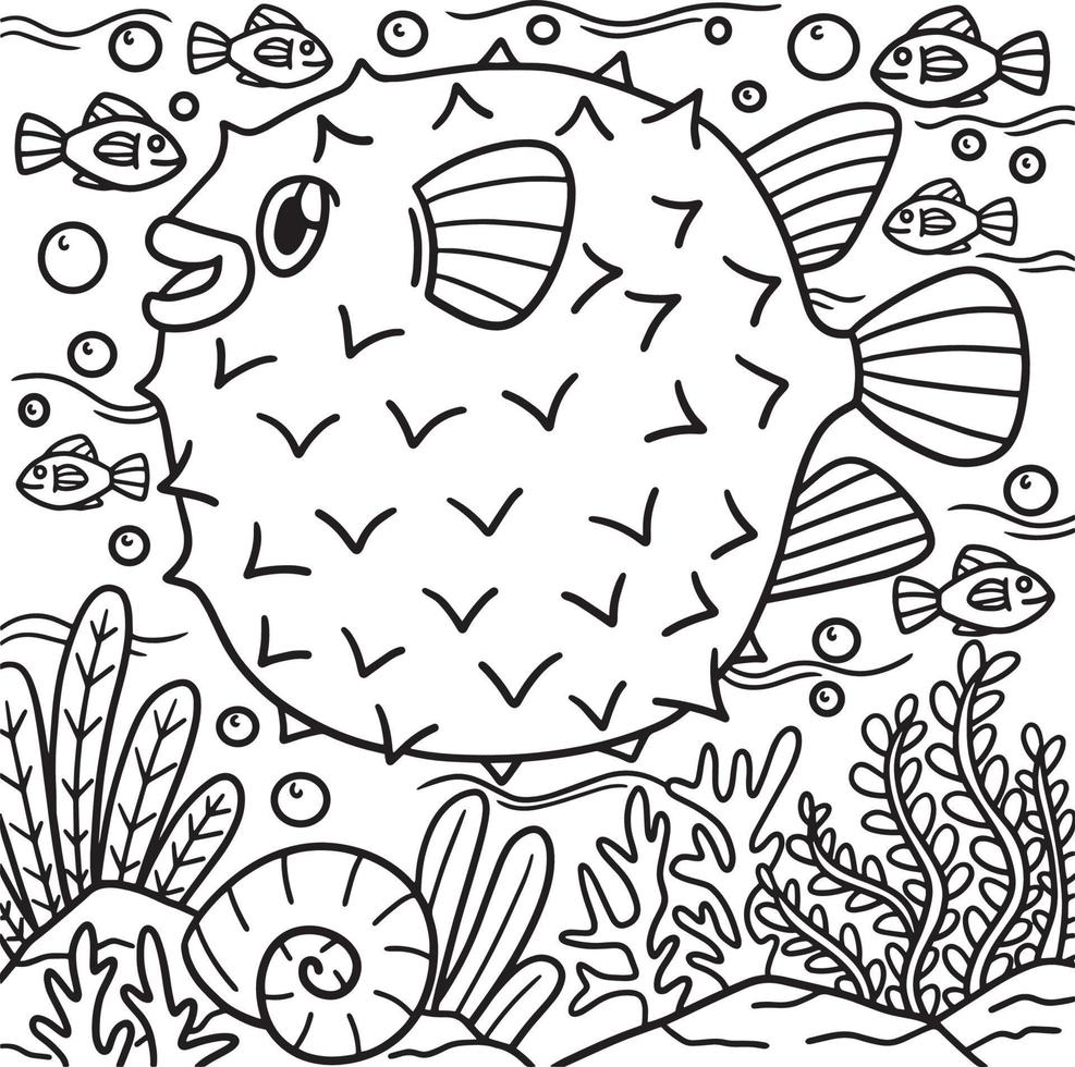 Pufferfish Coloring Page for Kids vector