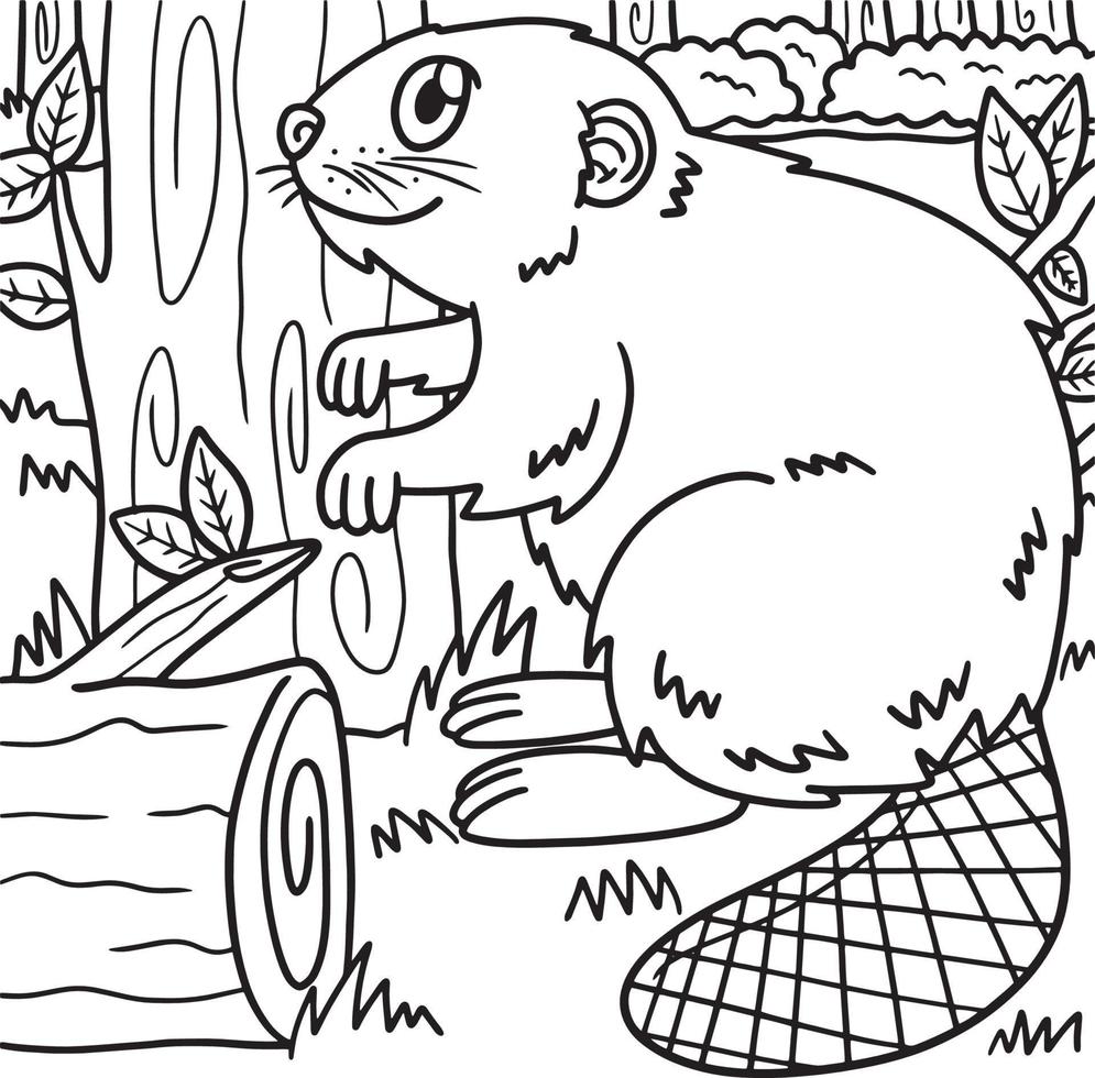 Beaver Coloring Page for Kids vector