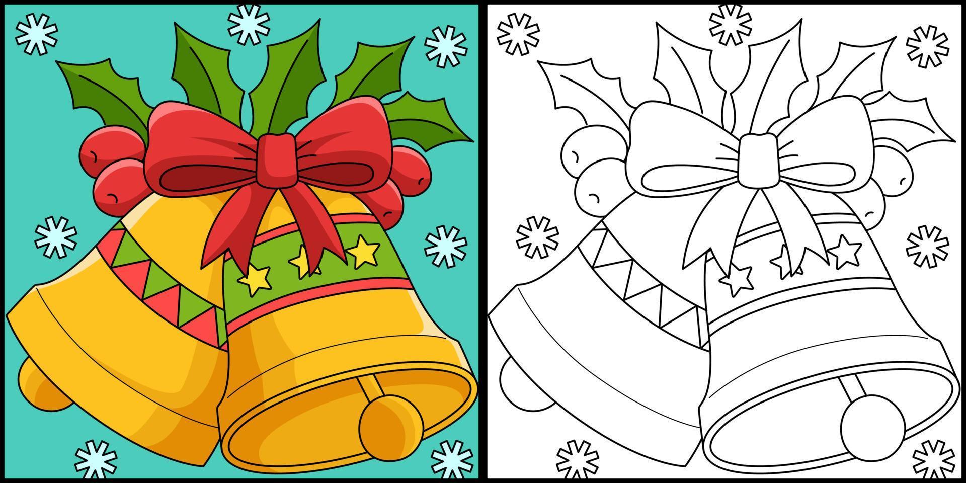 Christmas Bell Coloring Page Colored Illustration vector