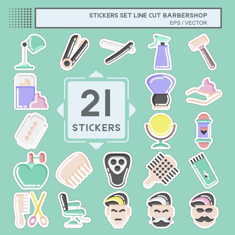 Sticker line cut Set Barbershop. suitable for education symbol. simple design editable. design template vector. simple illustration vector