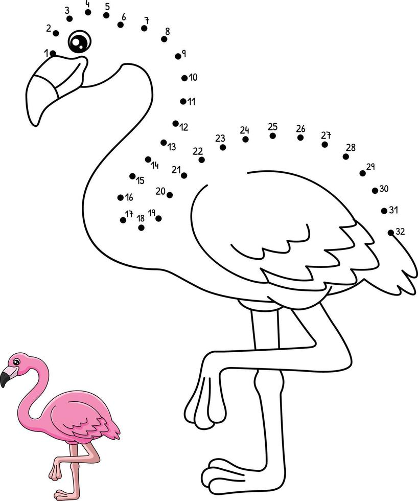 Dot to Dot Flamingo Coloring Page for Kids vector