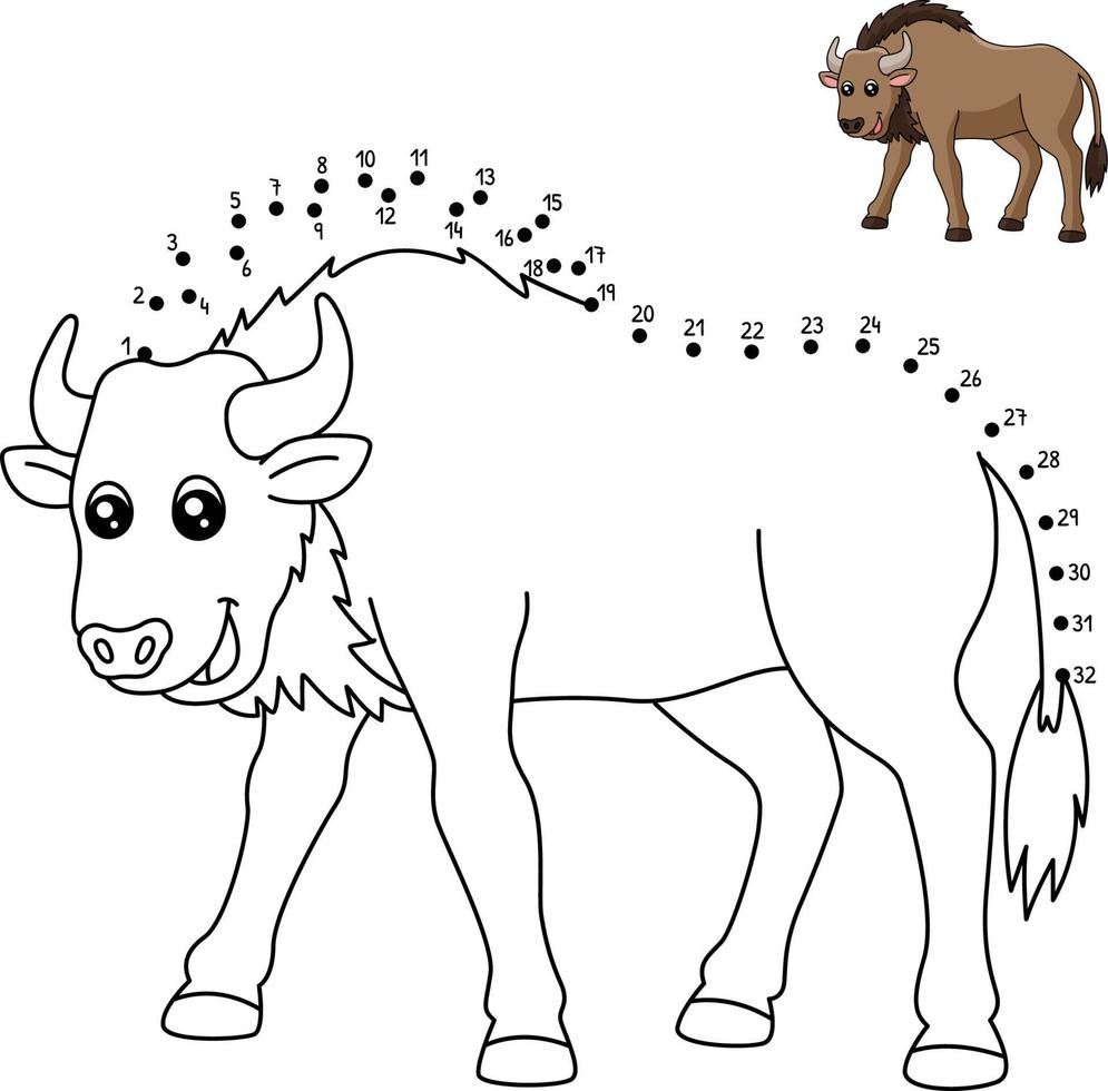 Dot to Dot Wildebeest Coloring Page for Kids vector