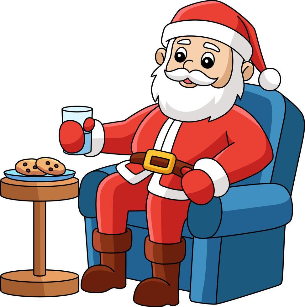 navidad santa sentado en una silla clipart de dibujos animados vector