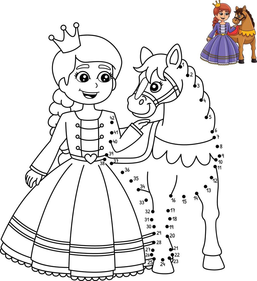 Dot to Dot Princess And Horse Coloring Page vector