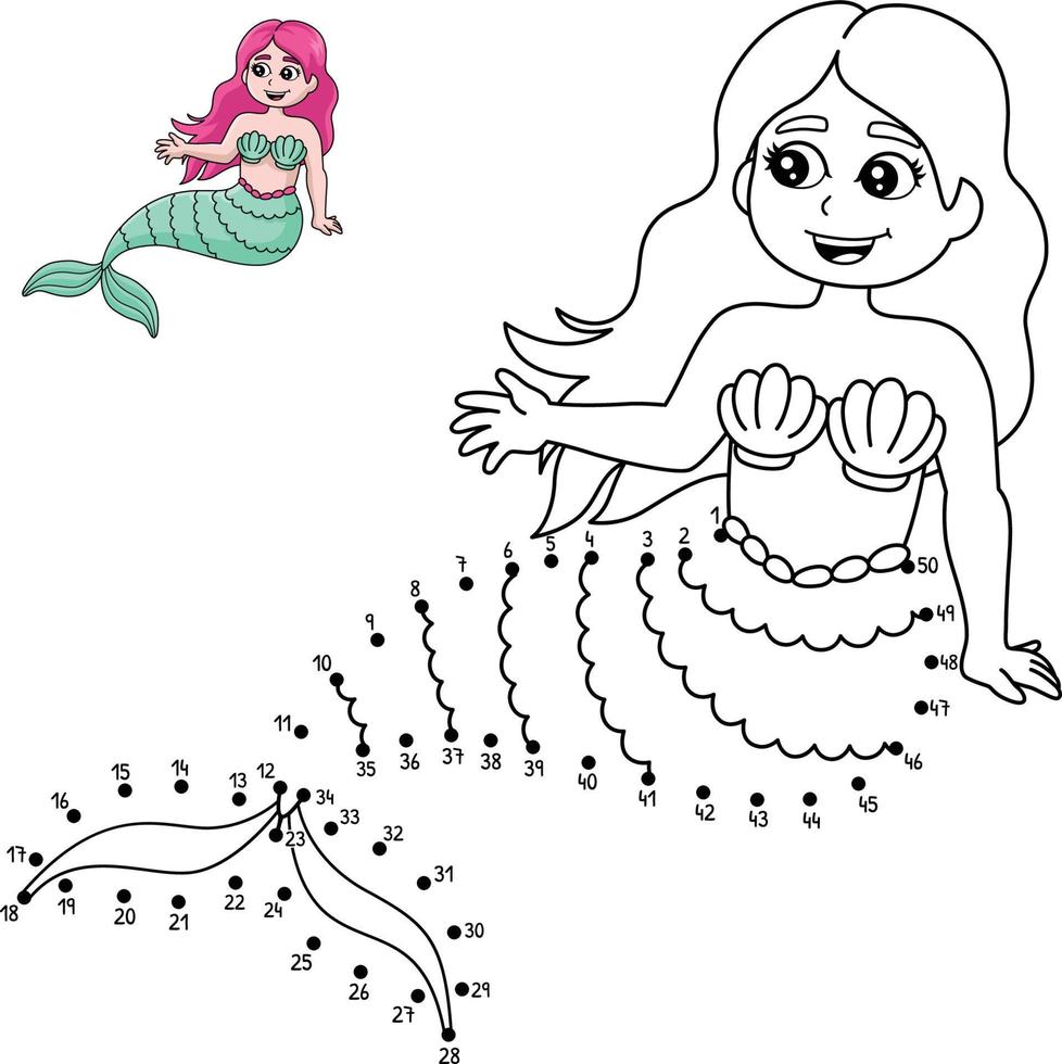 Dot to Dot Mermaid Sitting In A Shell Coloring vector