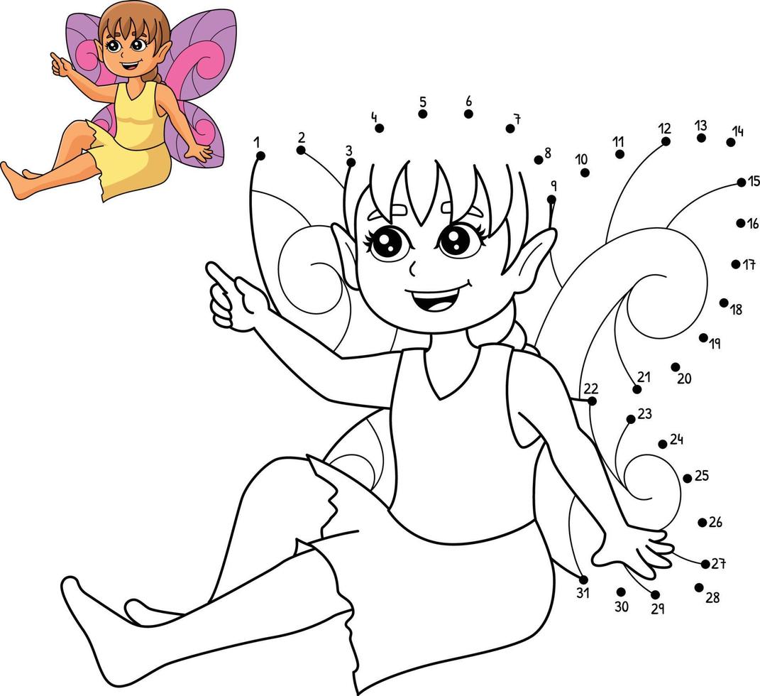 Dot to Dot Fairy Sitting Coloring Page for Kids vector