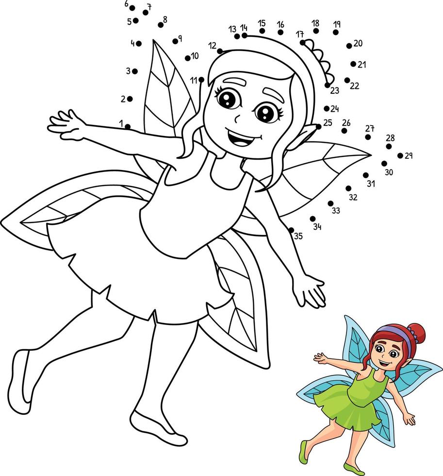 Dot to Dot Flying Fairy Coloring Page for Kids vector