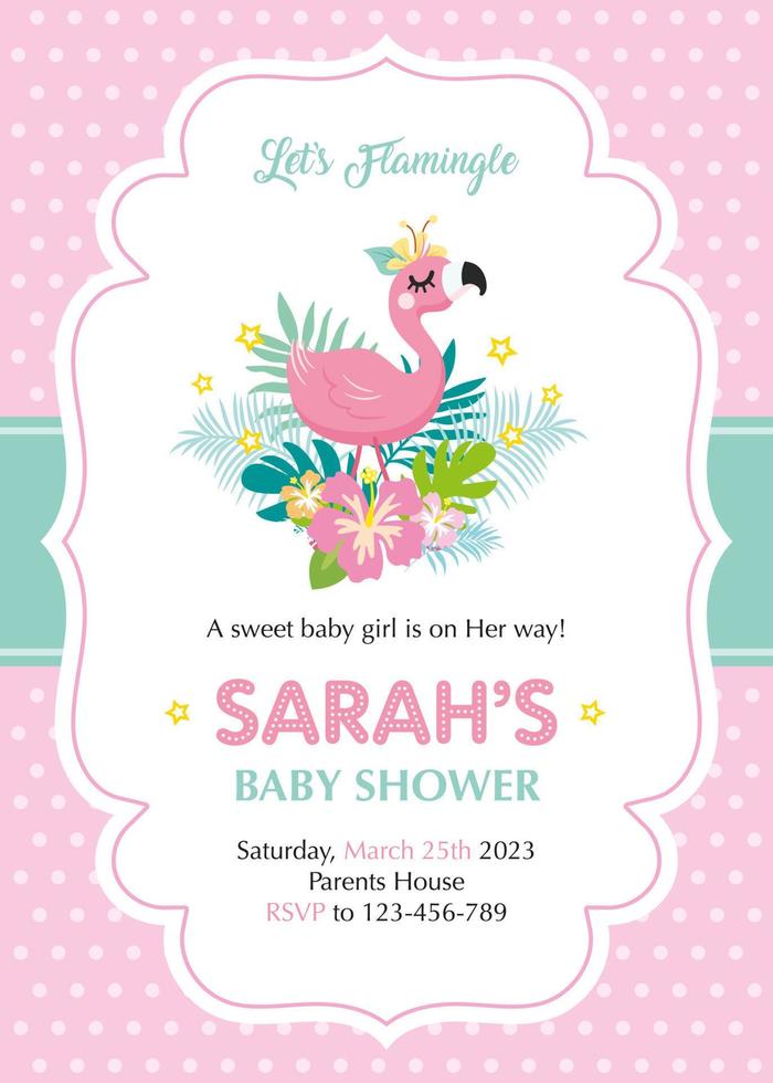 baby shower invitation with cute flamingo vector