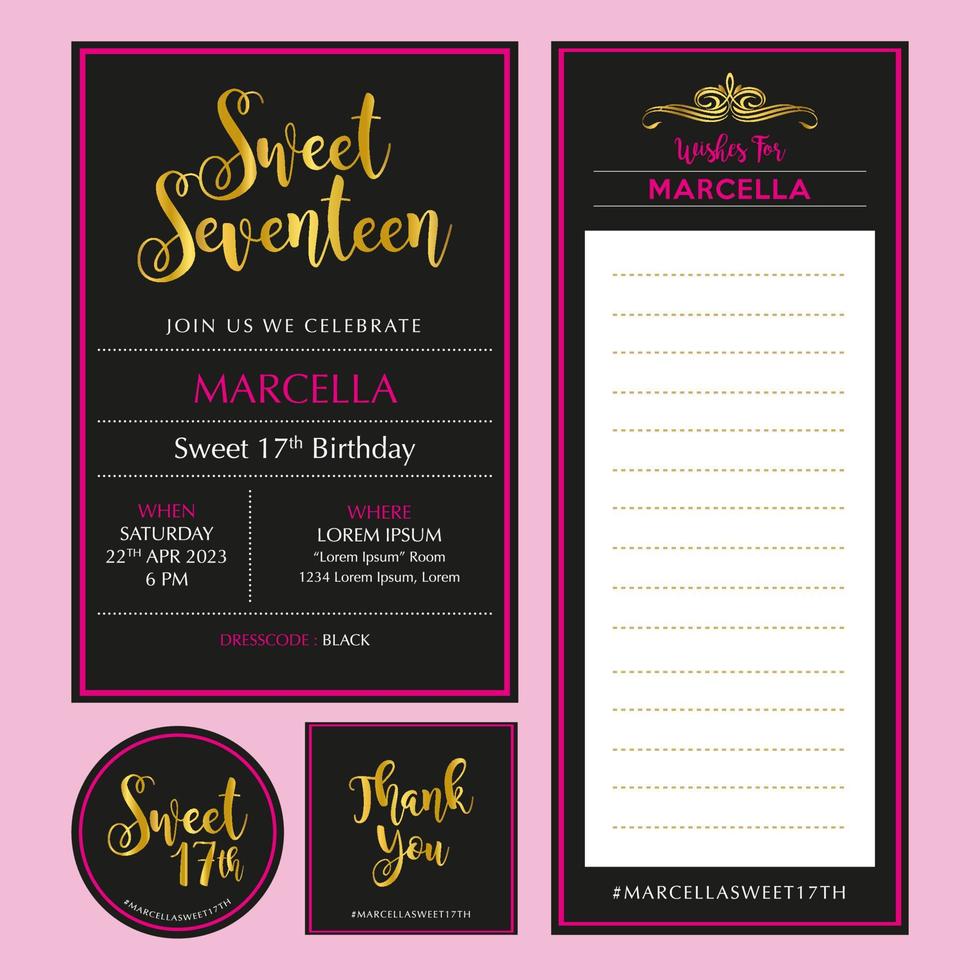 Sweet Seventeen Birthday set vector