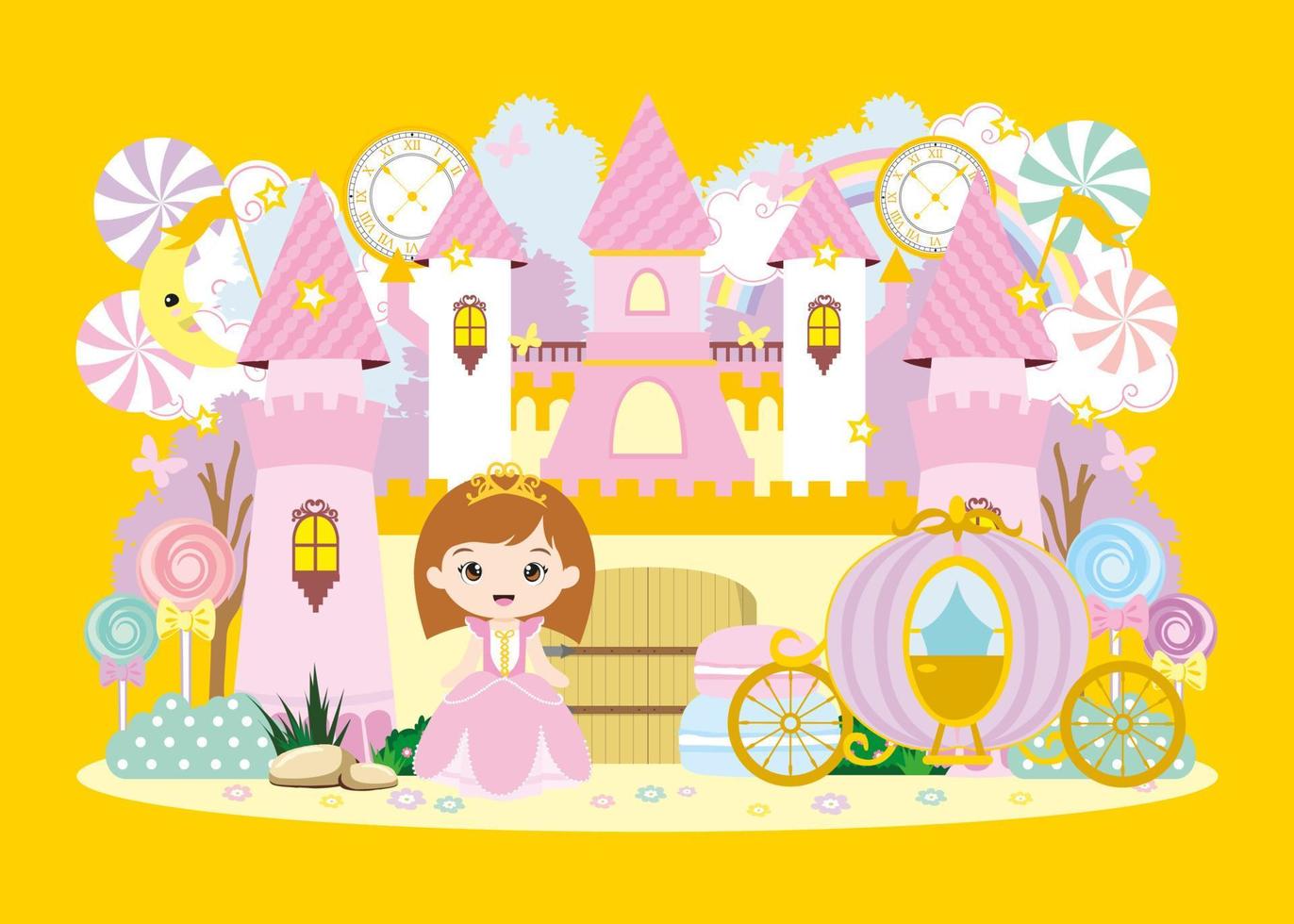 pink castle and little princess vector