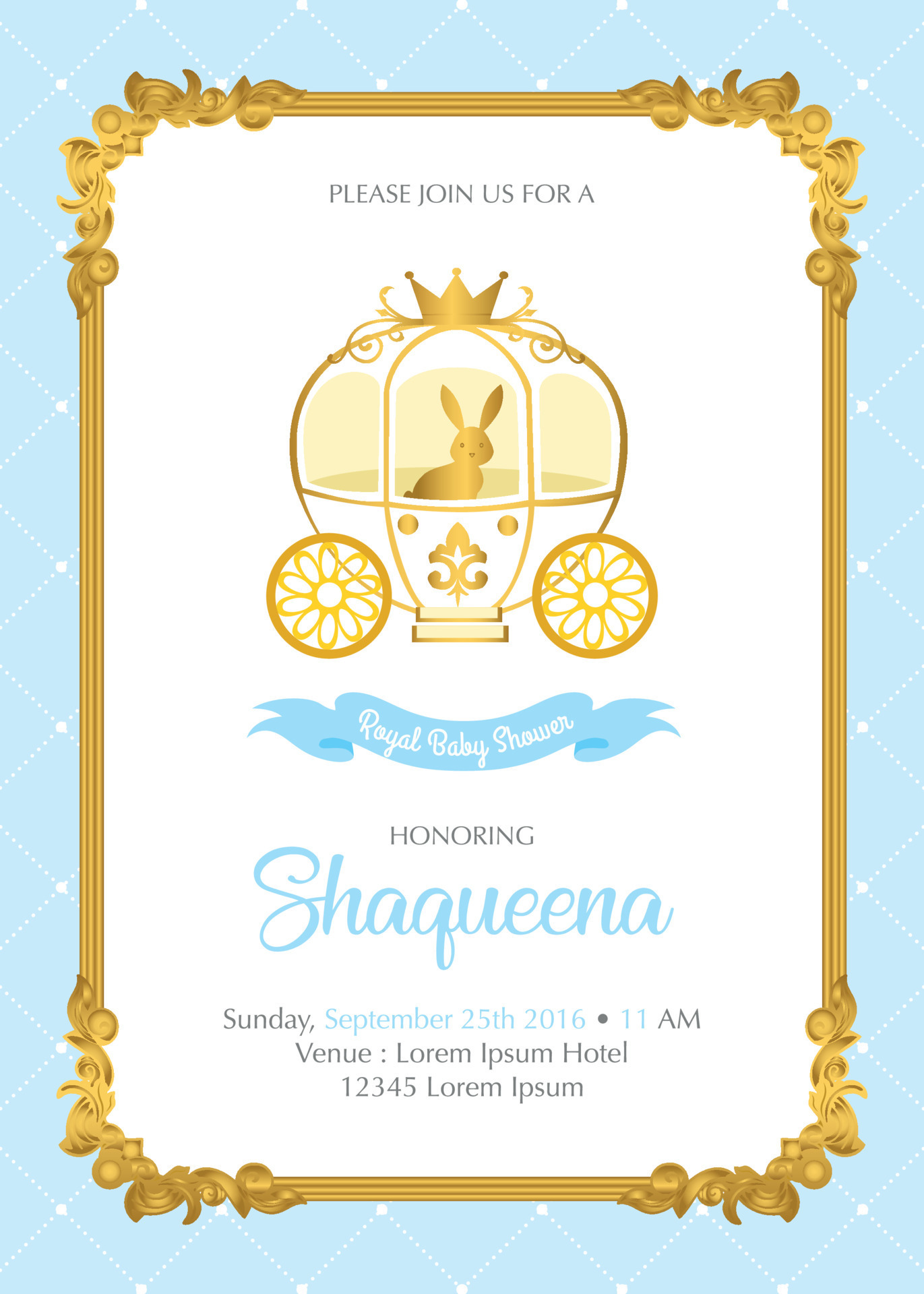 Royal Baby Shower Invitation with cute bunny ride on carriage 10789854