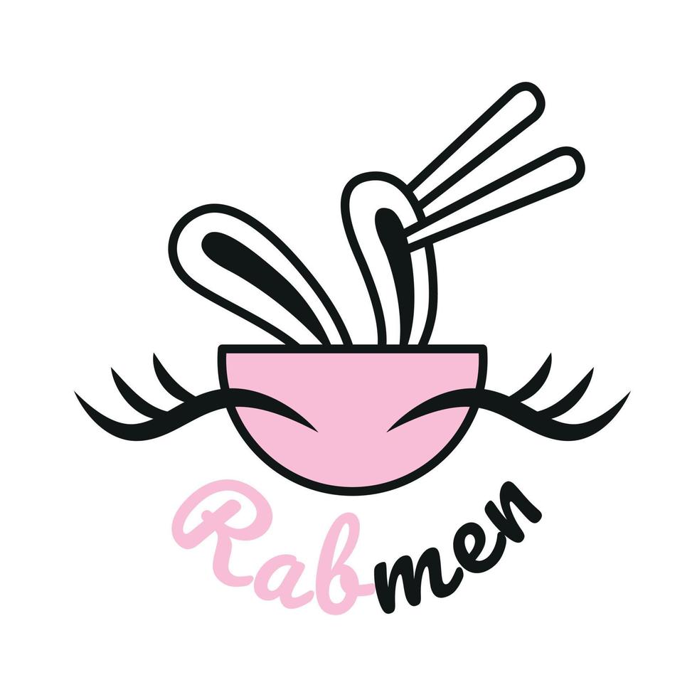 mascota linda del logotipo del conejito ramen vector