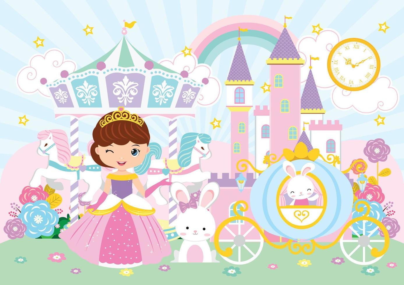 Princess and Carousel Party backdrop vector