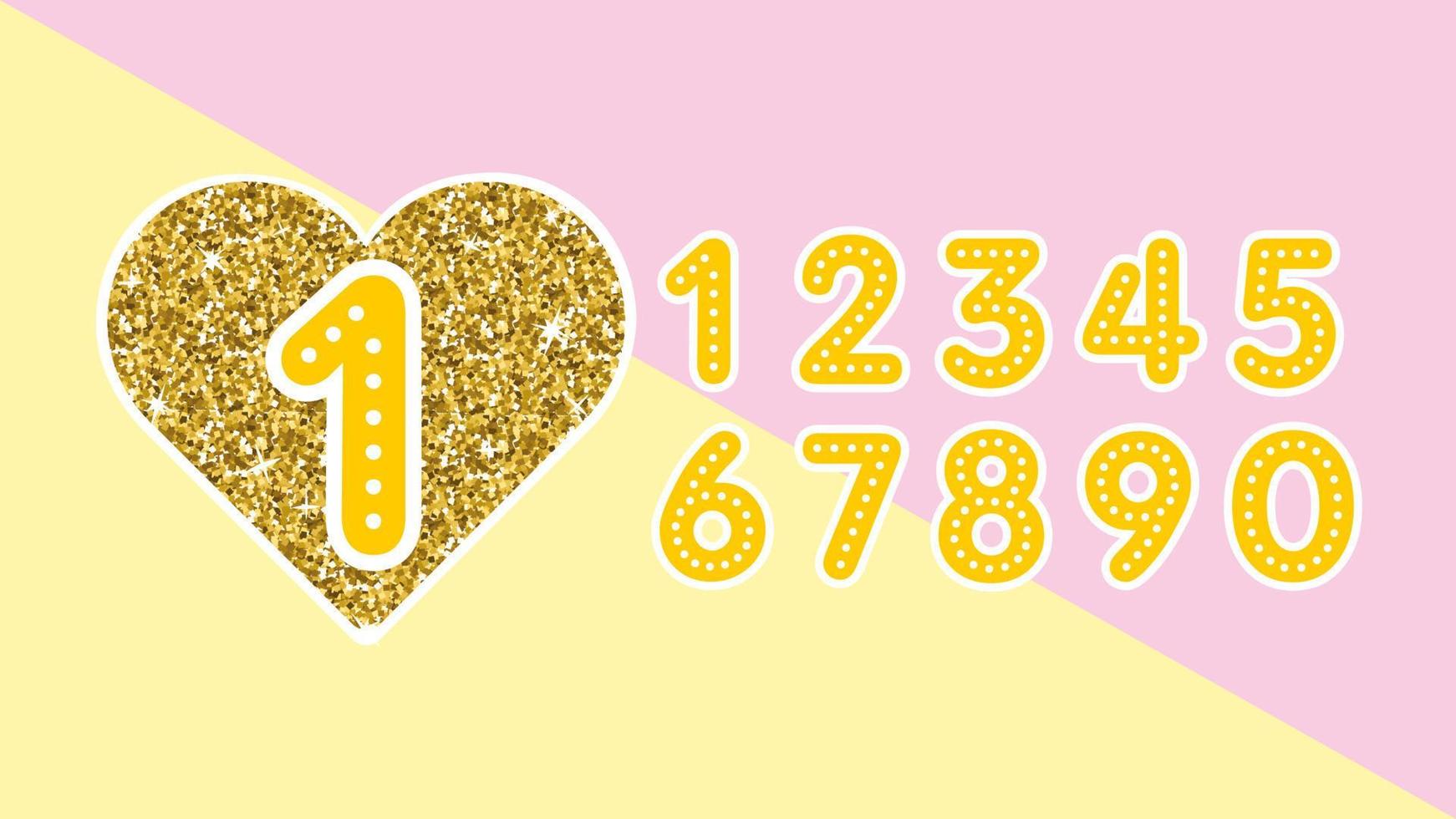 Numbers set in heart glitter pattern vector