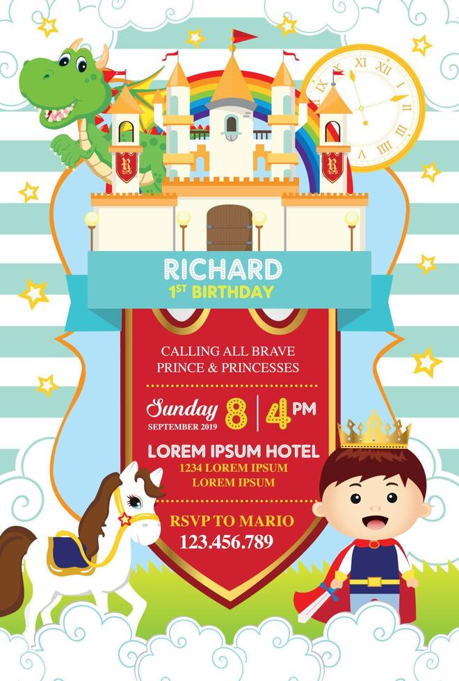 First royal birthday invitation with cute prince vector