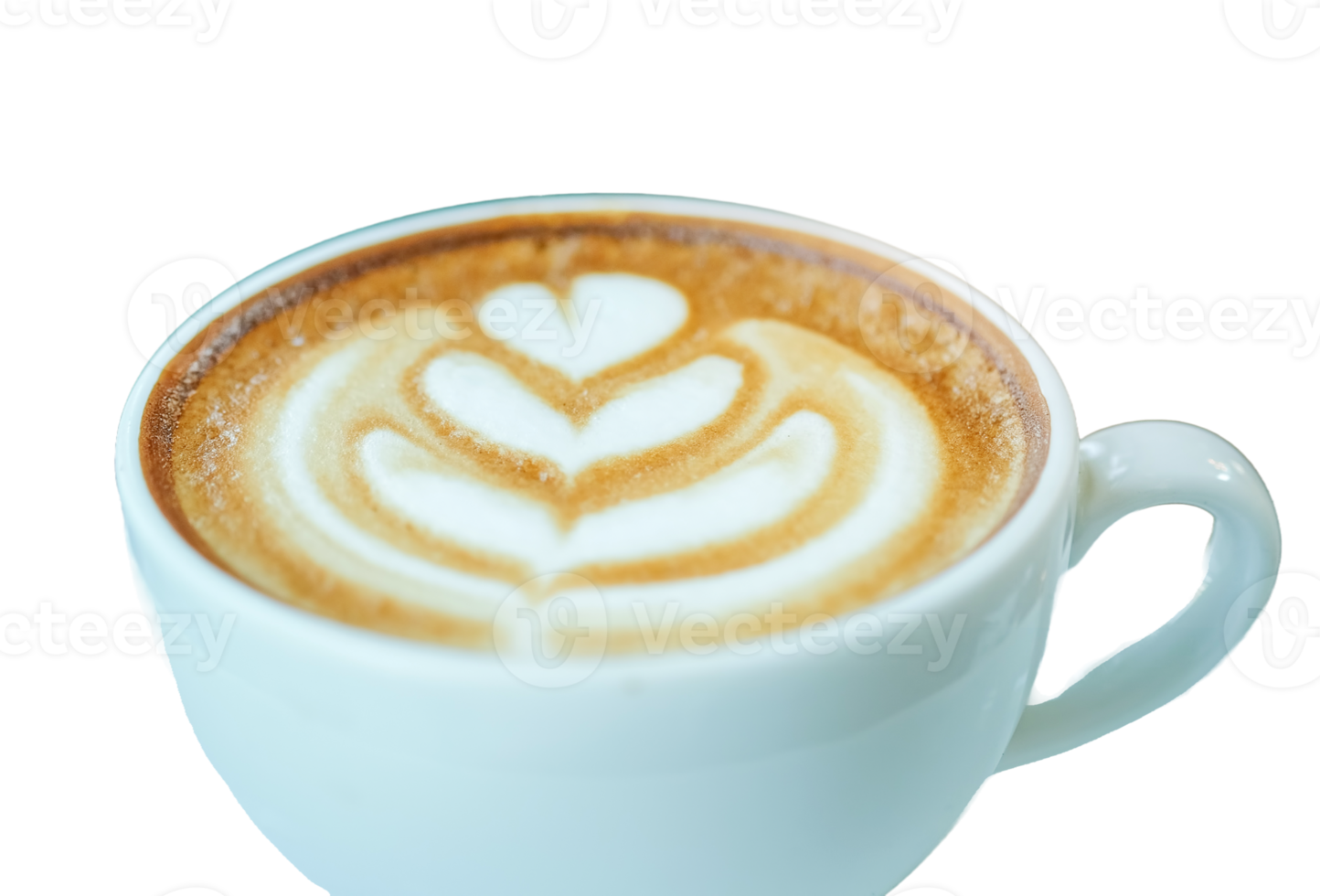 Coffee latte with heart pattern close-up, Transparent background. png