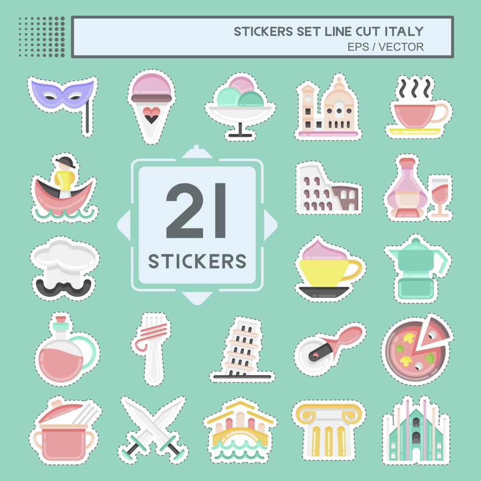 Sticker line cut Set Italy. suitable for education symbol. simple design editable. design template vector. simple illustration vector