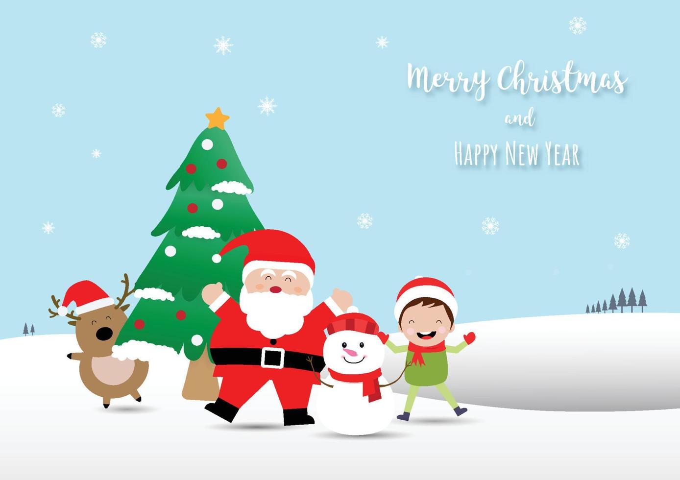Merry Christmas. Greeting card design with Christmas characters. vector