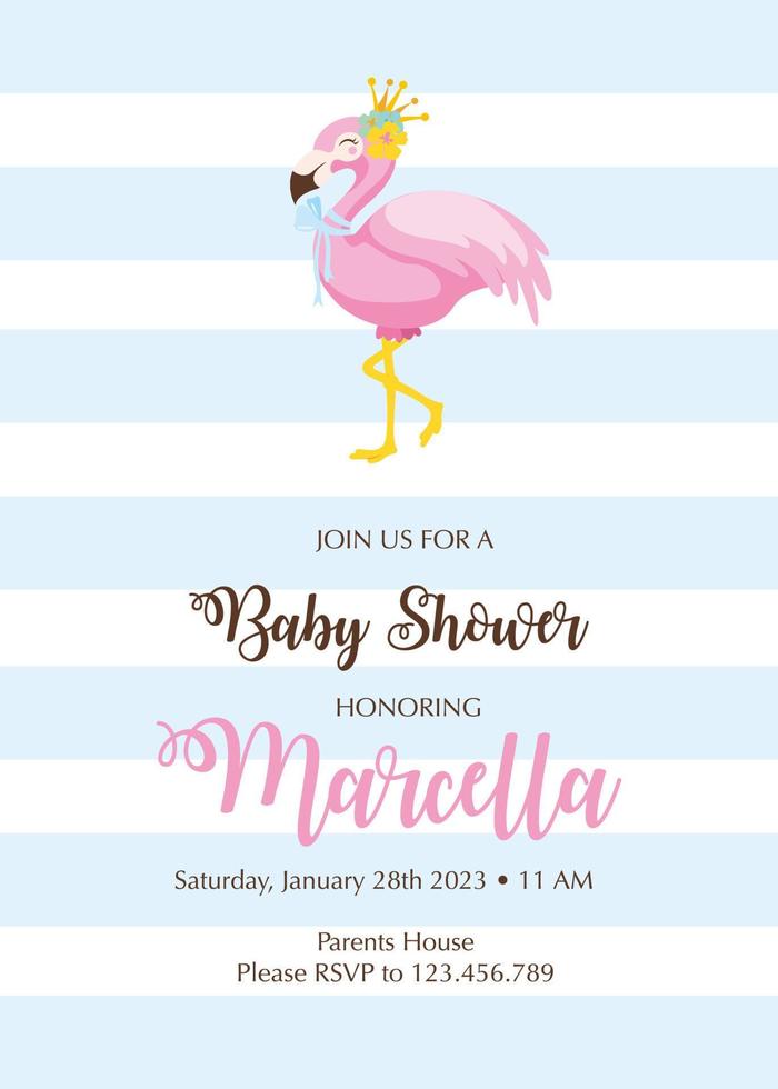 baby shower invitation with cute flamingo vector