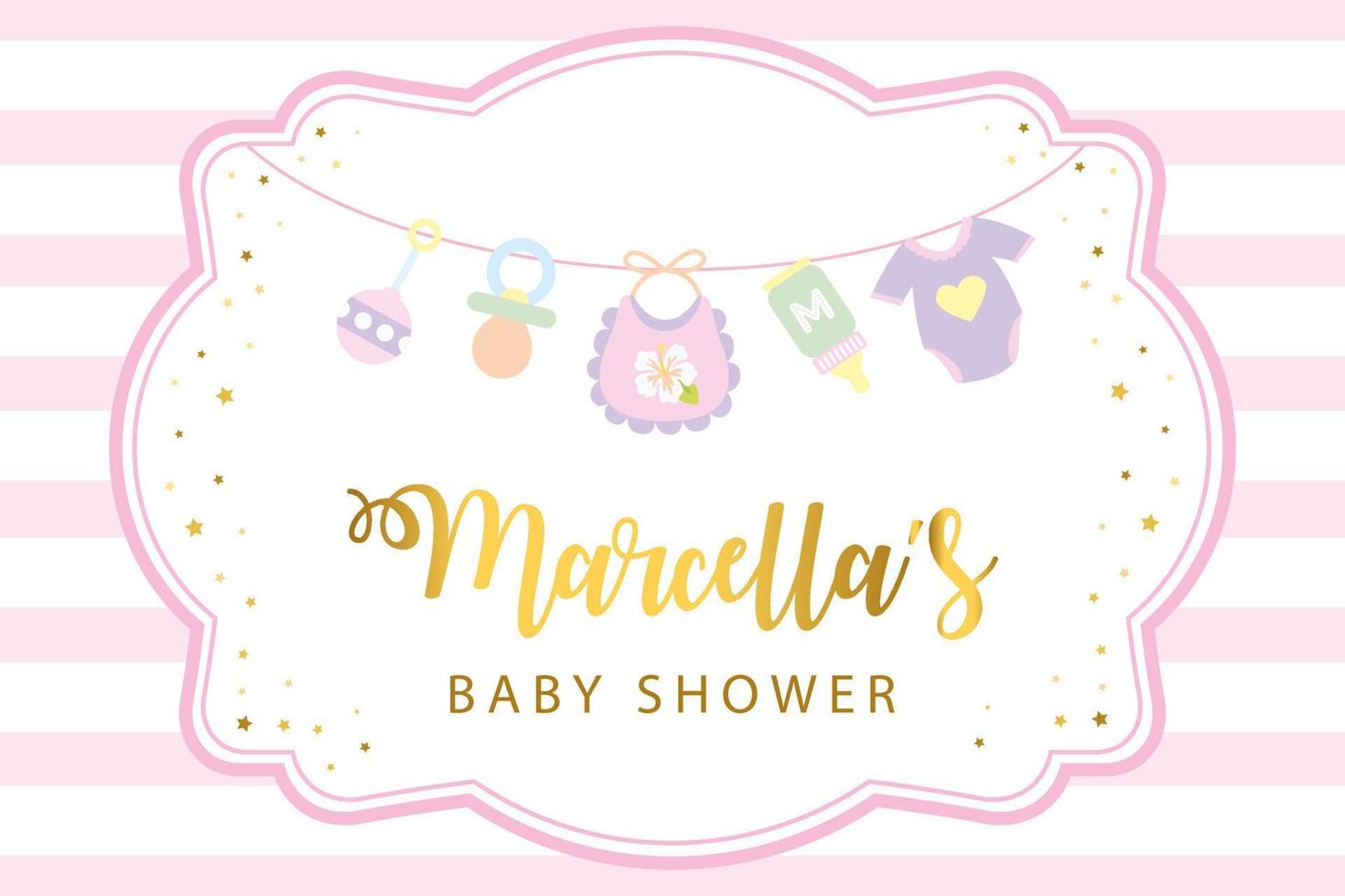 Classic baby girl shower banner template with baby toys vector