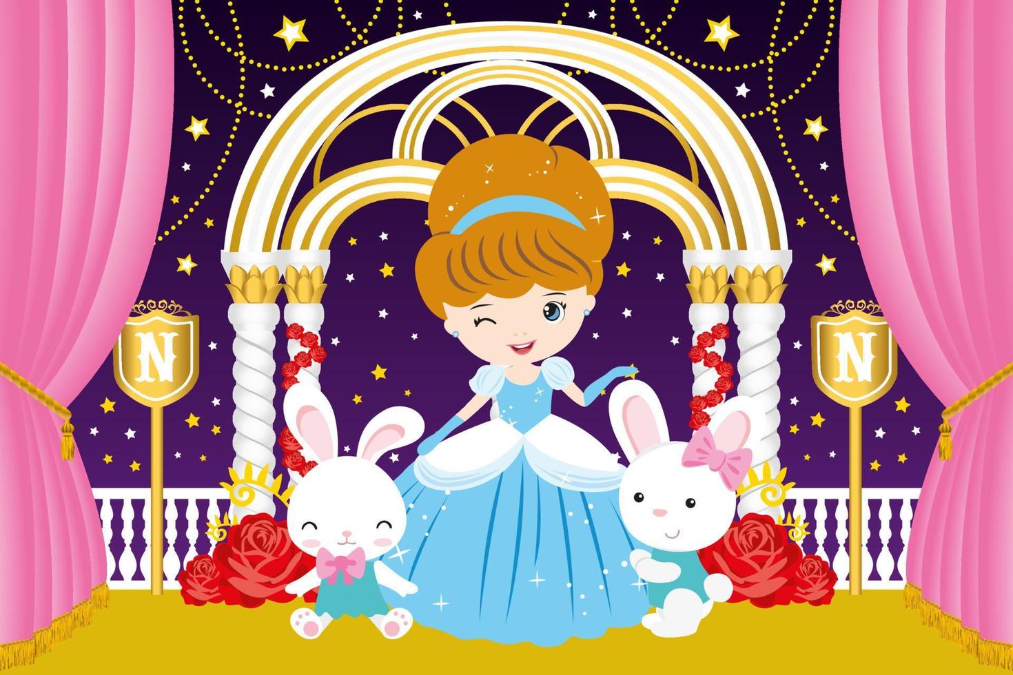 Princess and Bunnies inside the castle vector