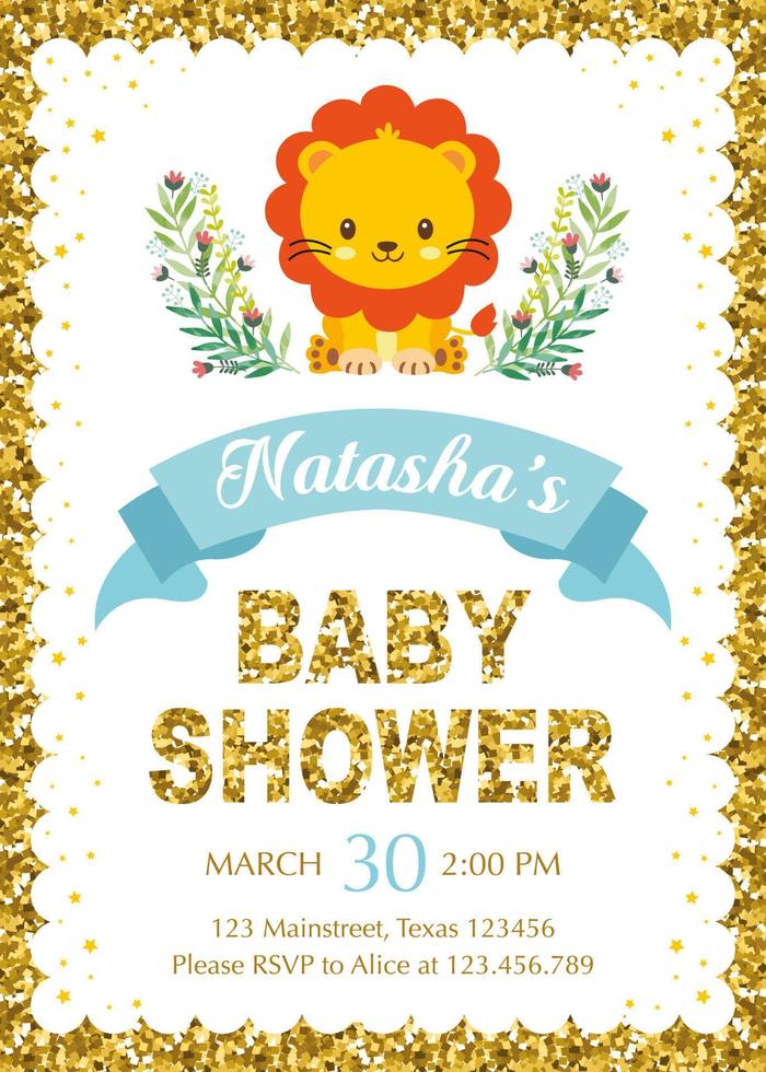 invitación de baby shower con lindo león vector