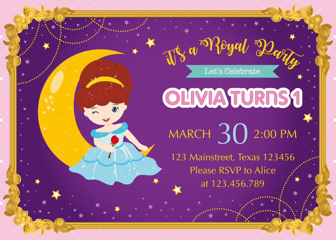 invitación de cumpleaños real con princesita vector