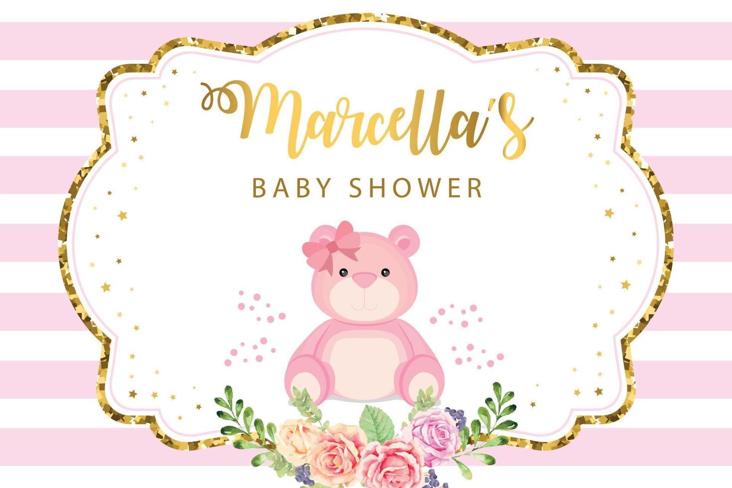 telón de fondo de fiesta de baby shower con oso rosa vector