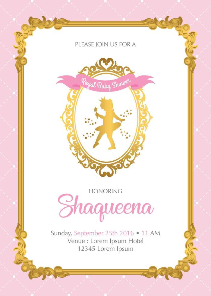 Royal Baby Shower Invitation with cute ballerina girl vector