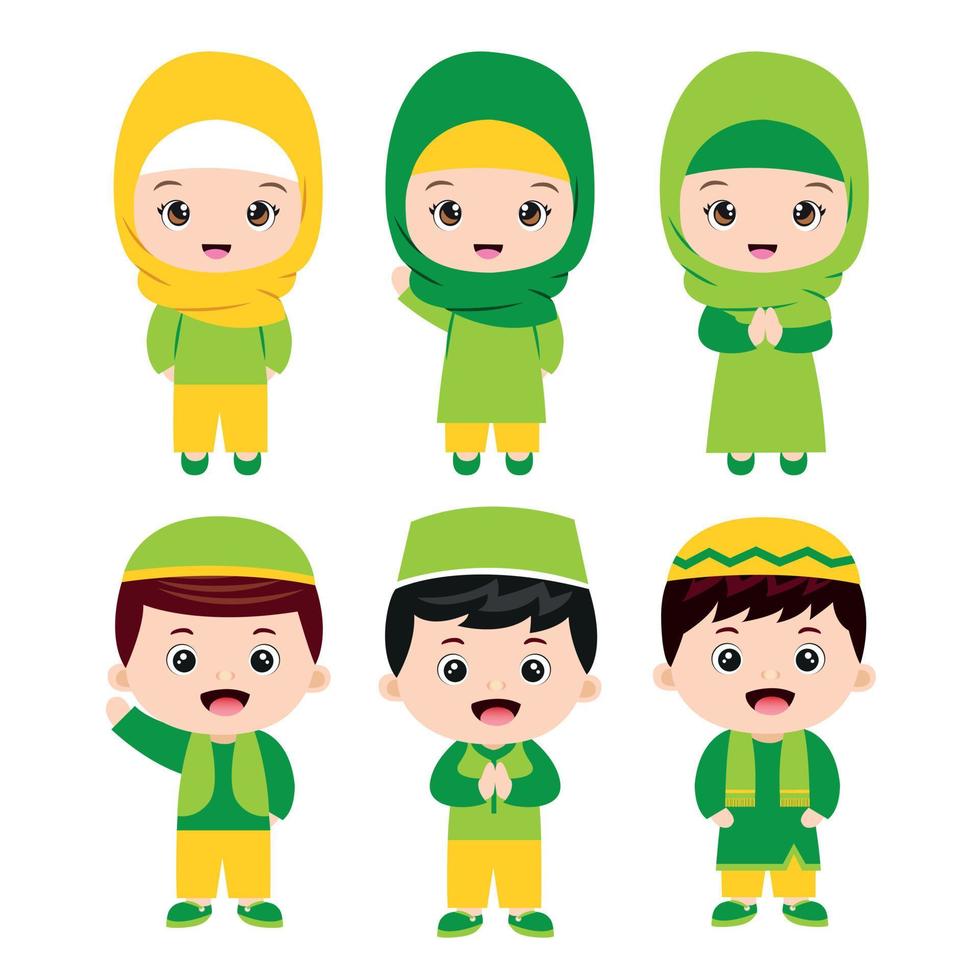 Set of Muslim Kids Cartoon Character vector