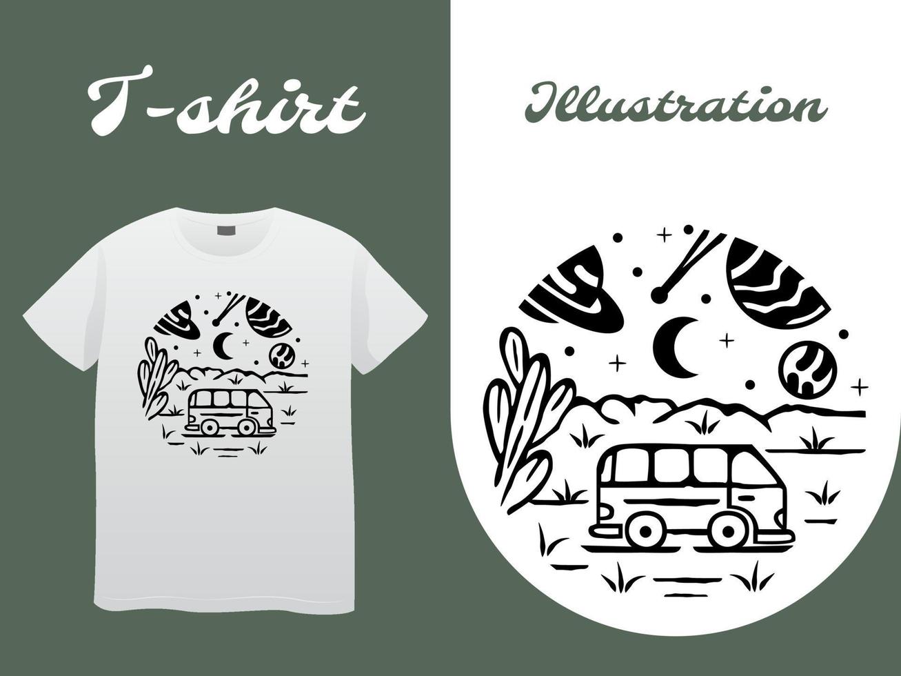 Van Under the Pelanet Line Art Illustration vector