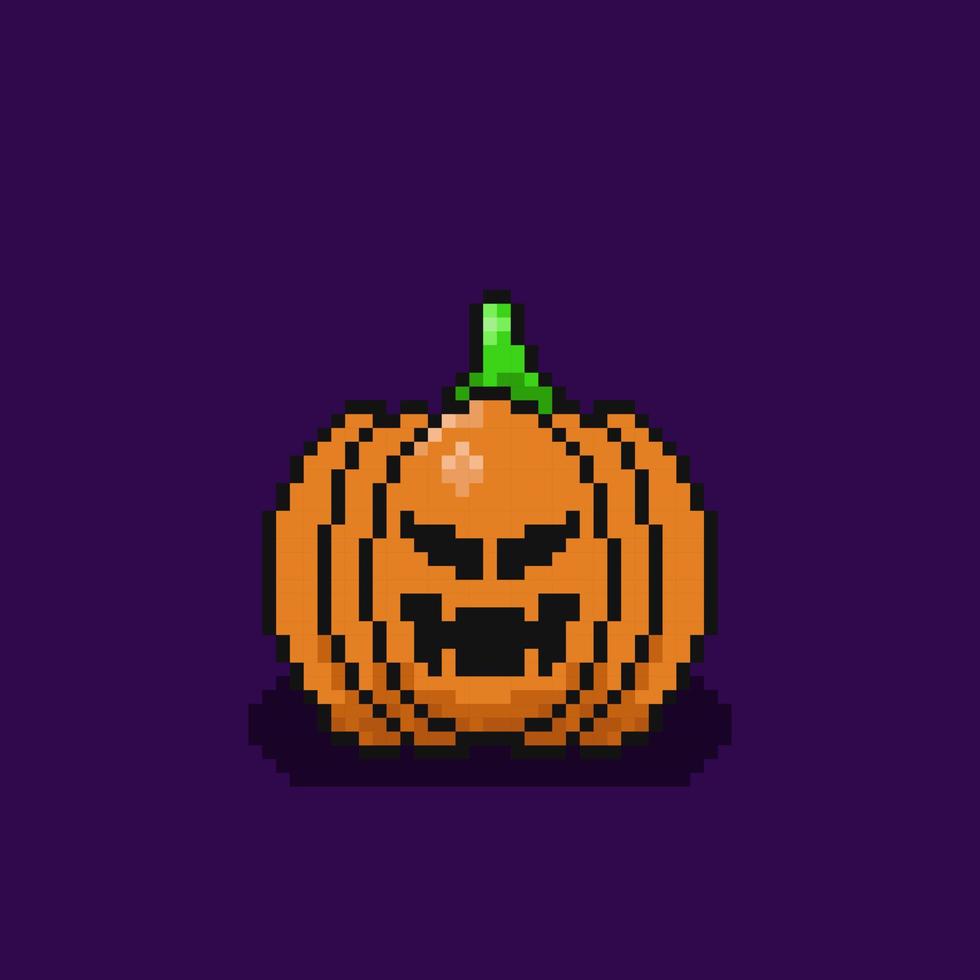 pixel art calabaza de miedo halloween vector