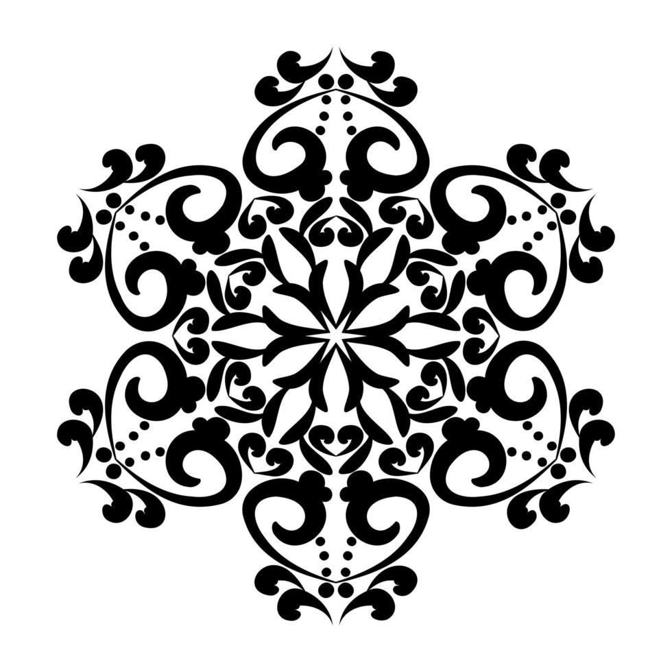 Floral vector mandala in damask style black on white background. For stencil Tattoo marquetry laser cutting and prints.
