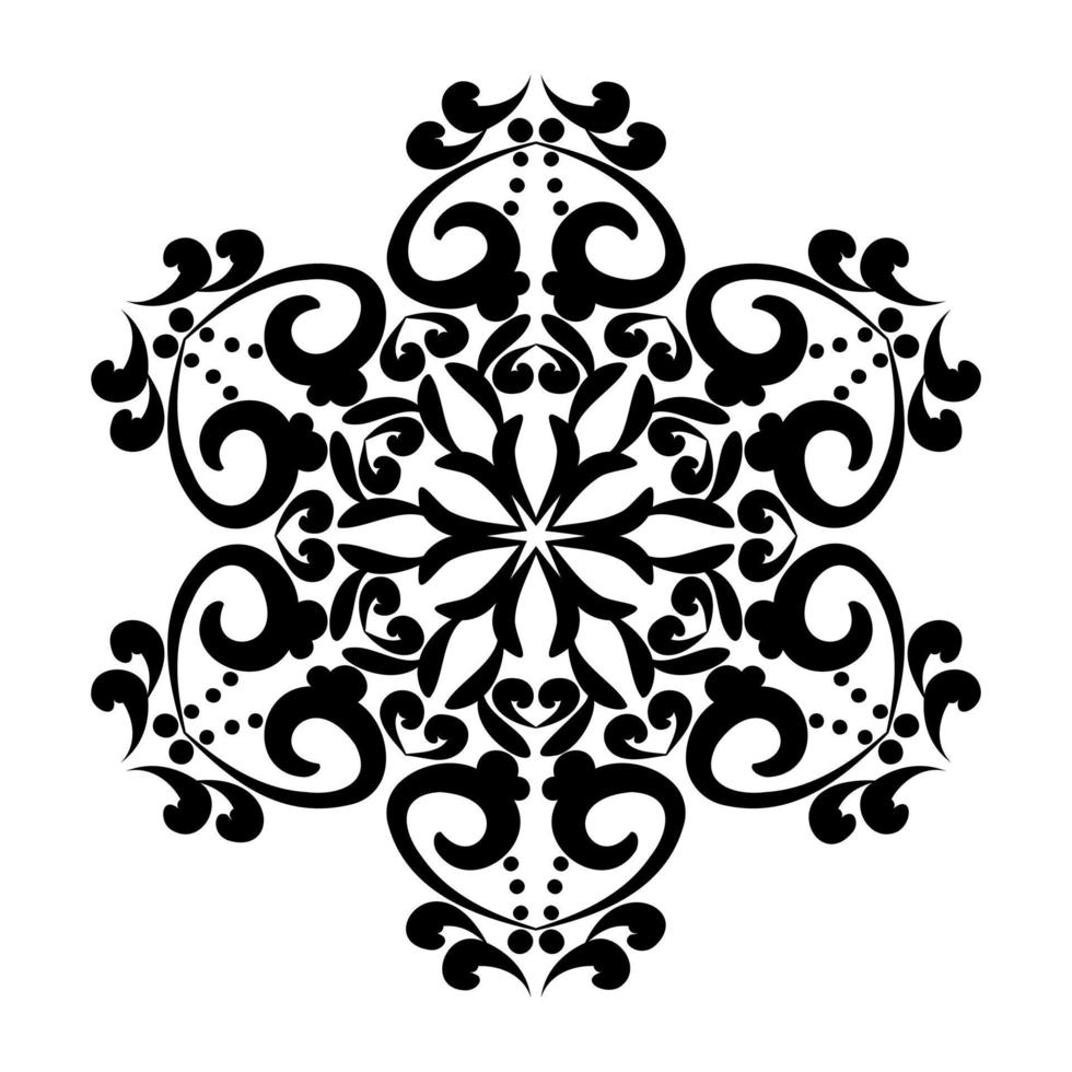 Floral vector mandala in damask style black on white background. For stencil Tattoo marquetry laser cutting and prints.