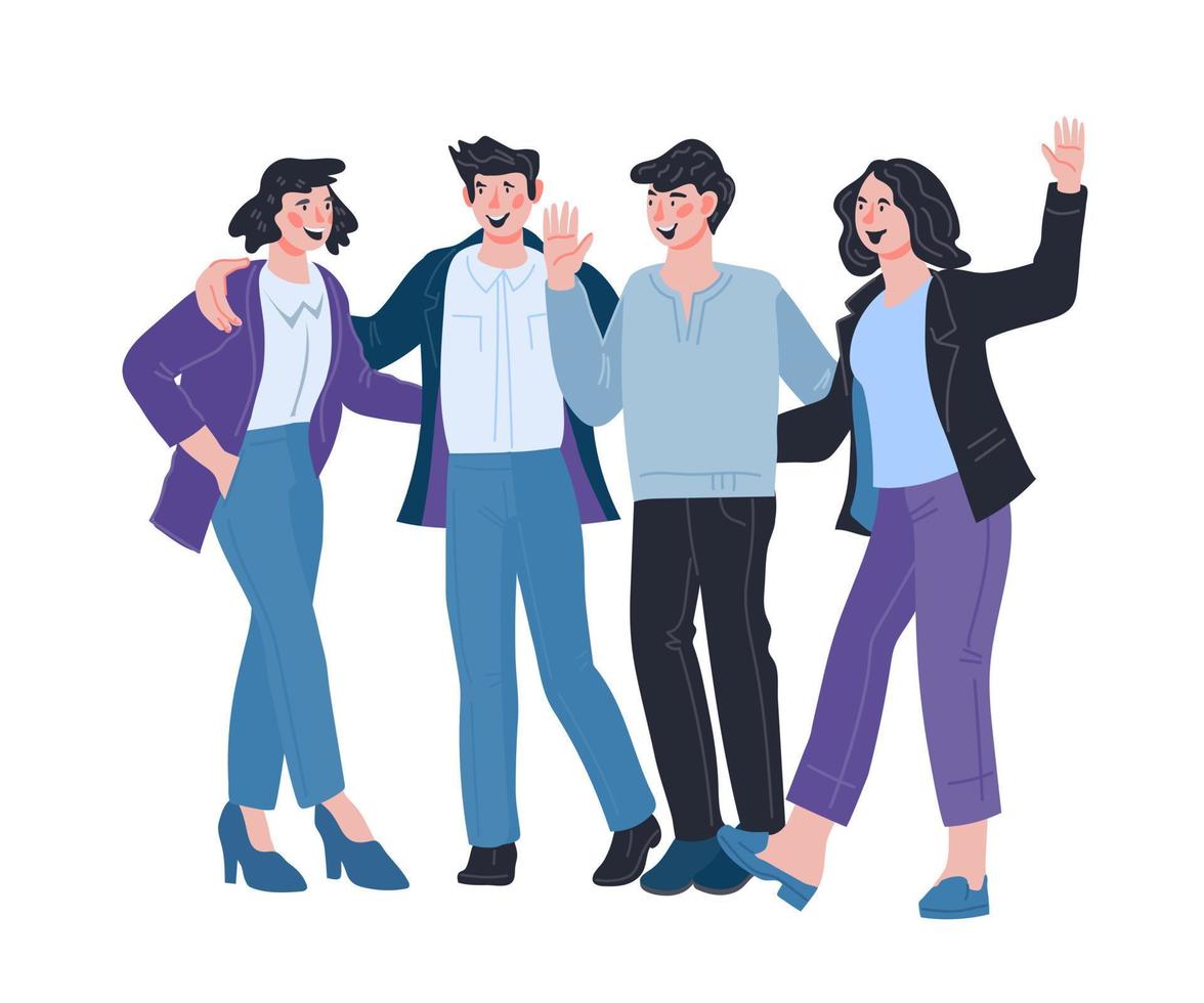 Business team or colleagues people cartoon characters. Teamwork, cooperation and collaboration concept. Corporate partnership and team building. Flat cartoon vector illustration isolated.