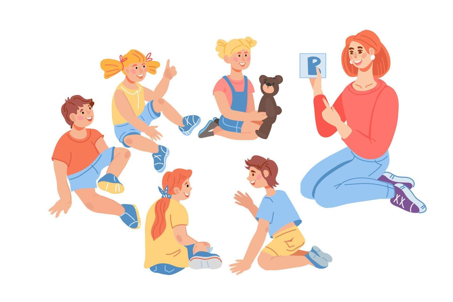 Preschool or kindergarten children boys and girls cartoon characters on