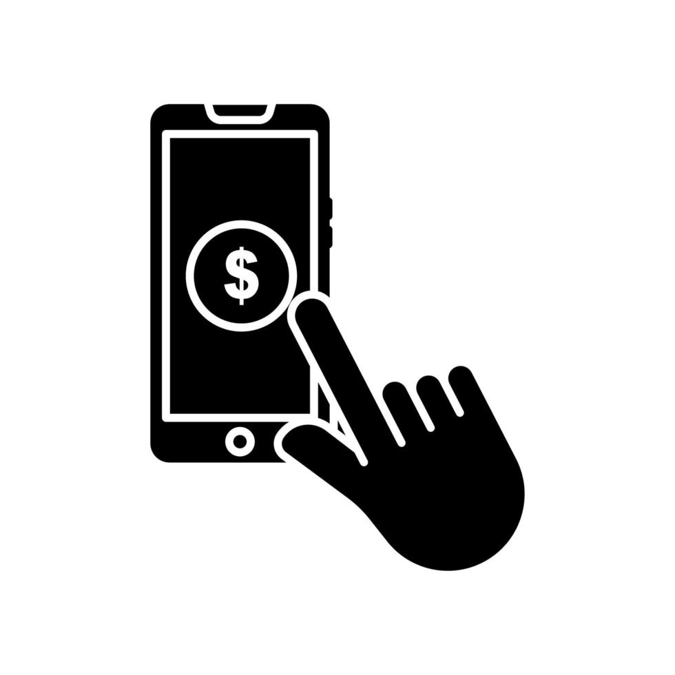 Hand touch icon with dollars in mobile phone . icon related to charity, business. Glyph icon style, solid. Simple design editable vector