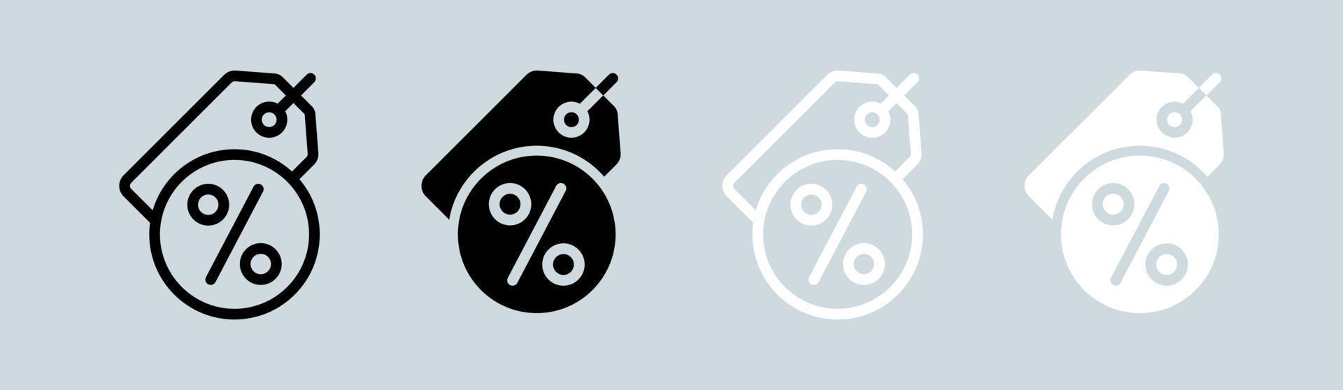 Discount icon set in black and white. Percentage signs vector illustration.