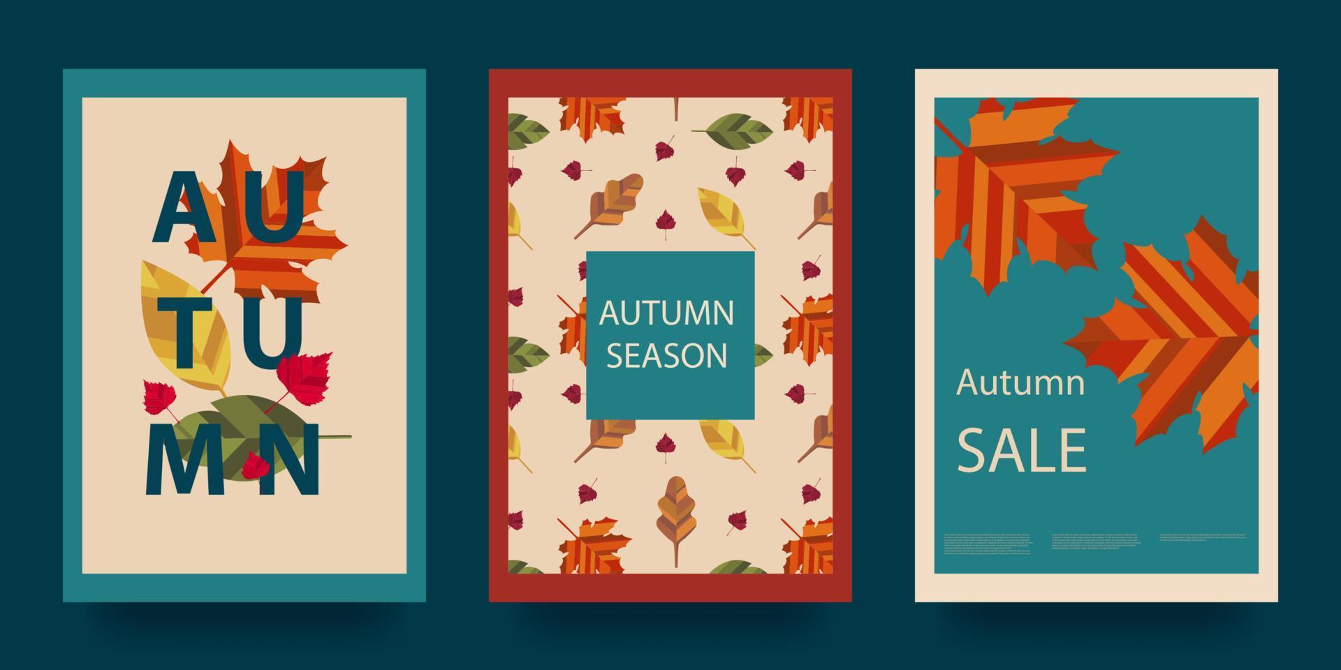 Autumn abstract poster in modern hipster style. Geometric shapes. Trendy modern art with autumn leaves. Vector