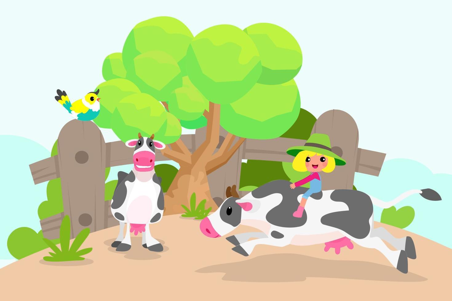 lindos animales en rancho, granja y agricultura. ilustraciones de la vida del pueblo y el diseño de objetos para banner, diseño, informe anual, web, volante, folleto, anuncio. vector