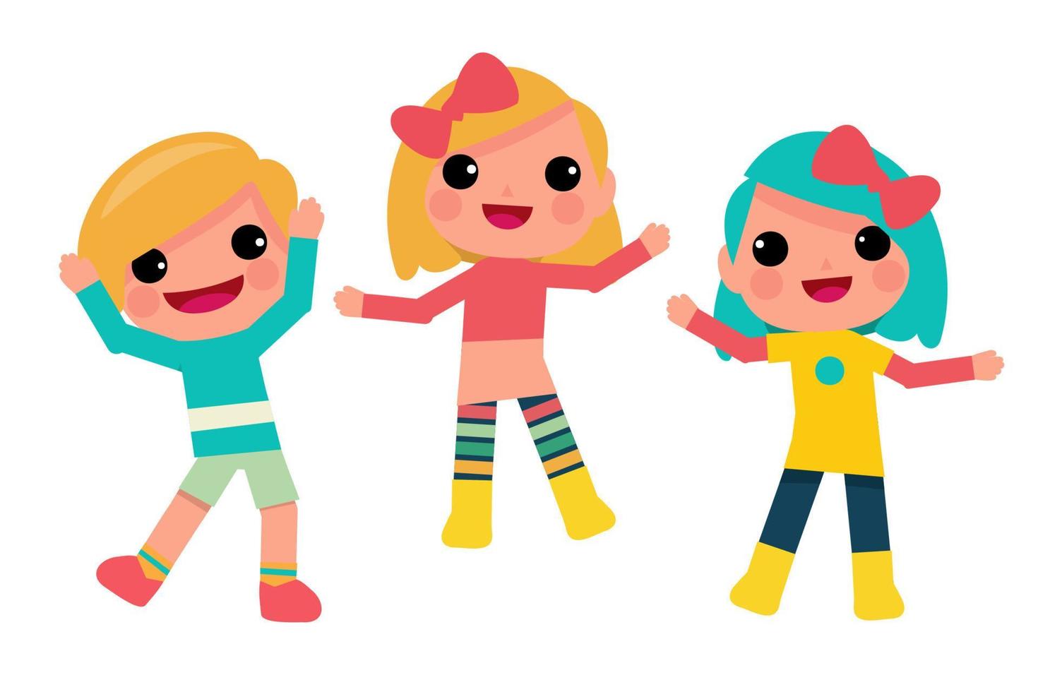 niños felices niño y niña divertido diseño de personajes de dibujos animados. diseño para banner, diseño, informe anual, web, volante, folleto, anuncio. vector