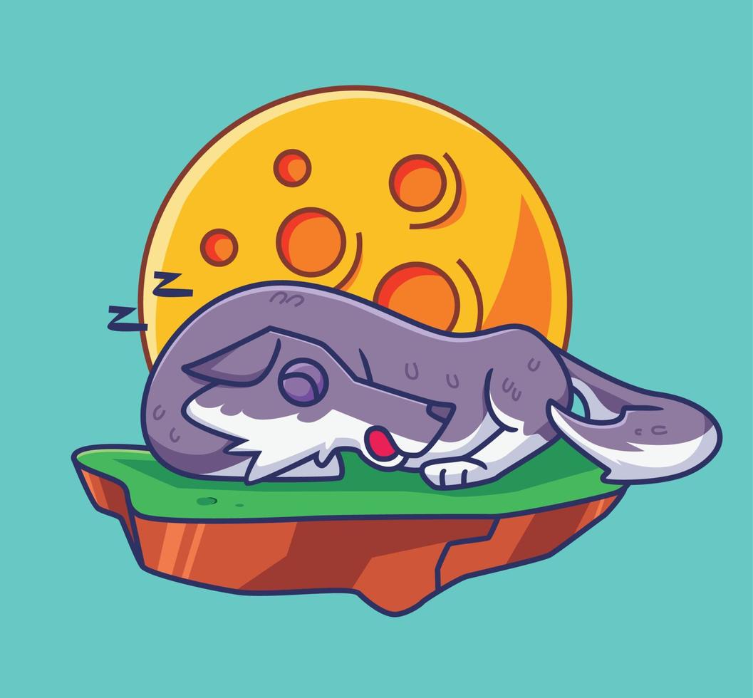 sleeping wolf with full moon. Isolated animal illustration. Flat Style Sticker Icon Premium vector