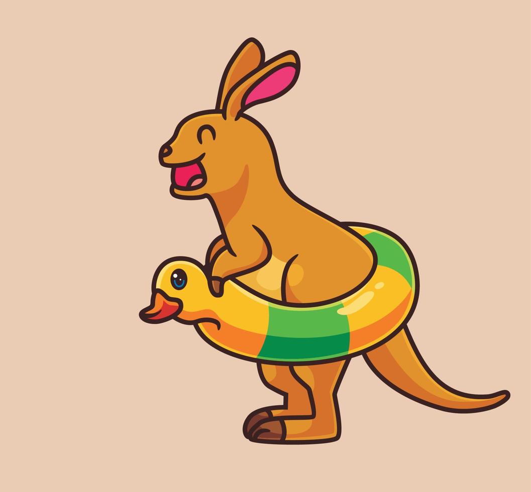 cute cartoon kangaroo summer wearing lifebuoy. isolated cartoon animal illustration vector