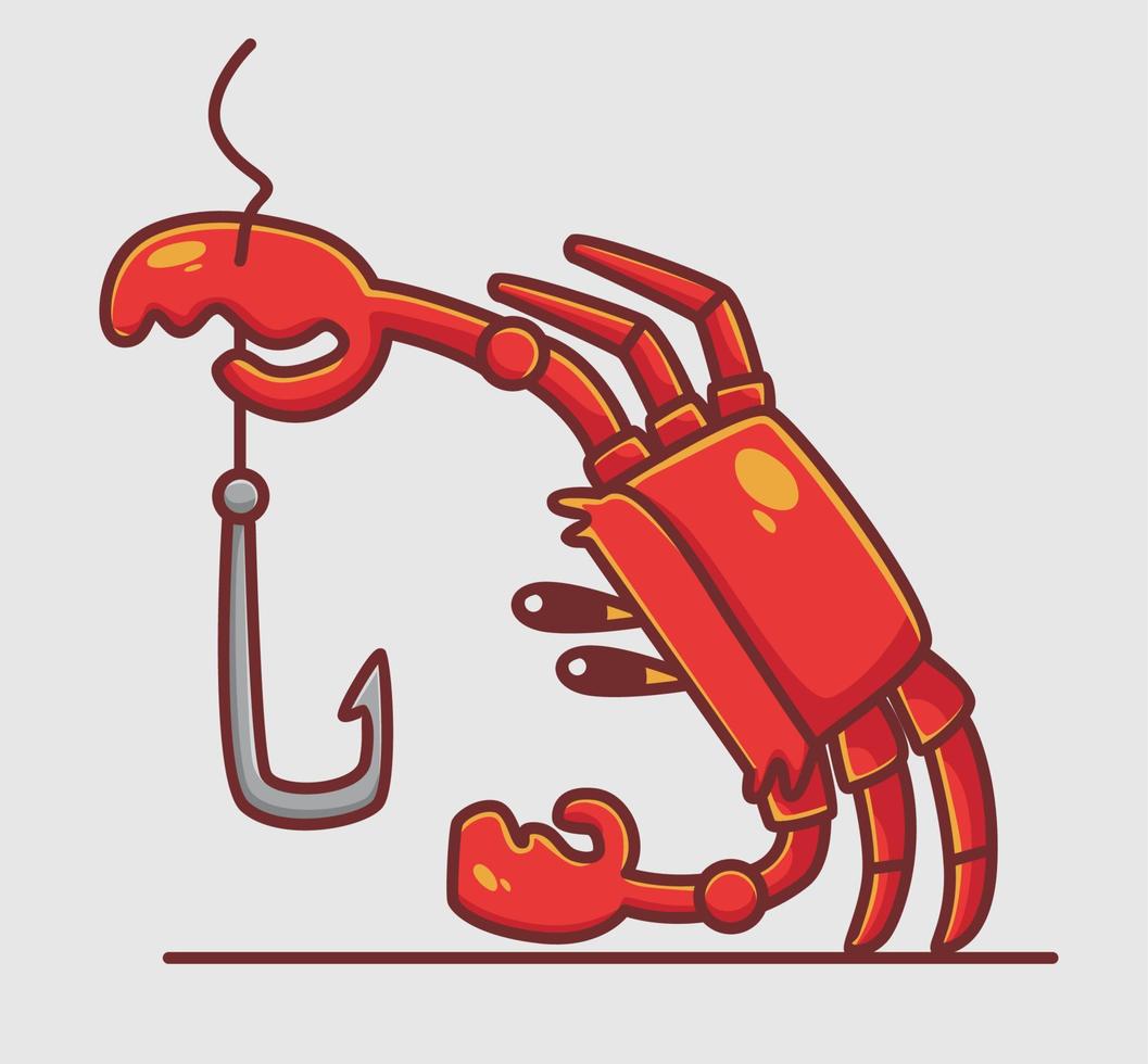 lindas cuerdas de caña de pescar para cortar cangrejos. ilustración aislada del concepto de naturaleza animal de dibujos animados. estilo plano adecuado para el vector de logotipo premium de diseño de icono de etiqueta. personaje mascota